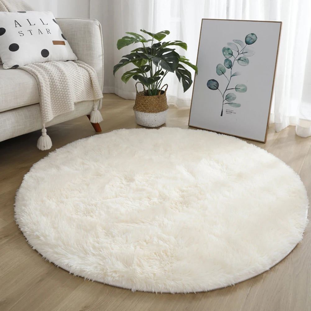 40/60/80cm Small Round Shaggy Rug Soft Anti-Skid Mat Living Room Bedroom Carpet Home Decor Winter Colorful Tie Dye Print Rugs