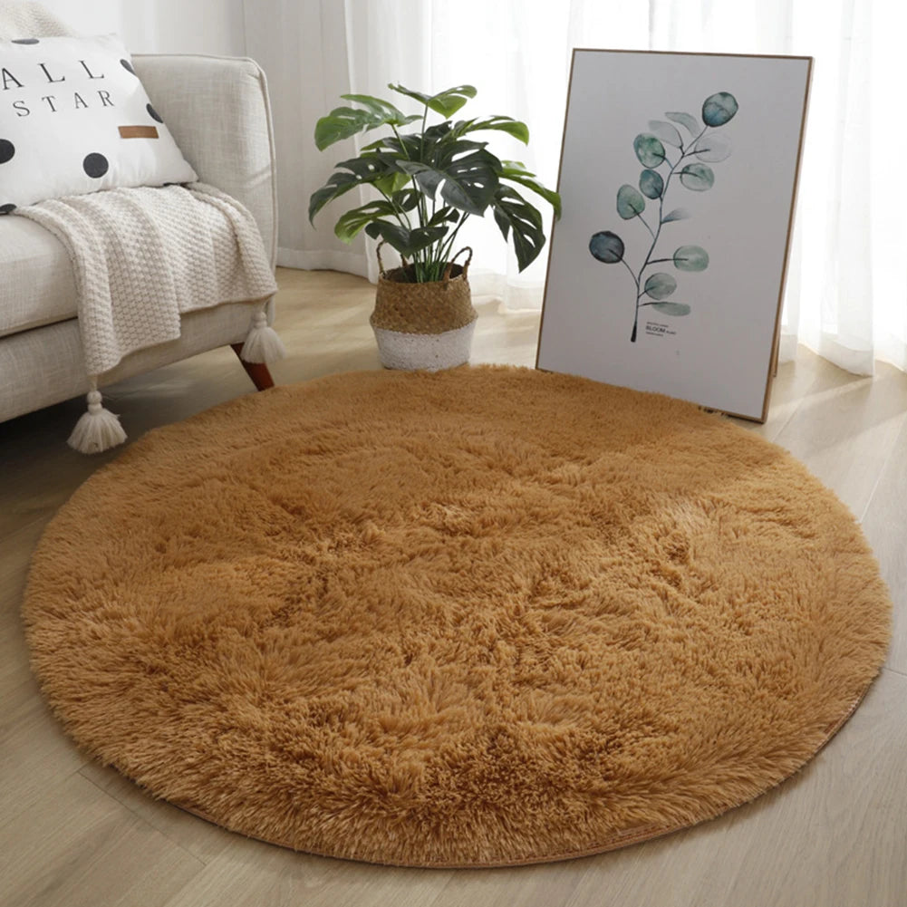 40/60/80cm Small Round Shaggy Rug Soft Anti-Skid Mat Living Room Bedroom Carpet Home Decor Winter Colorful Tie Dye Print Rugs