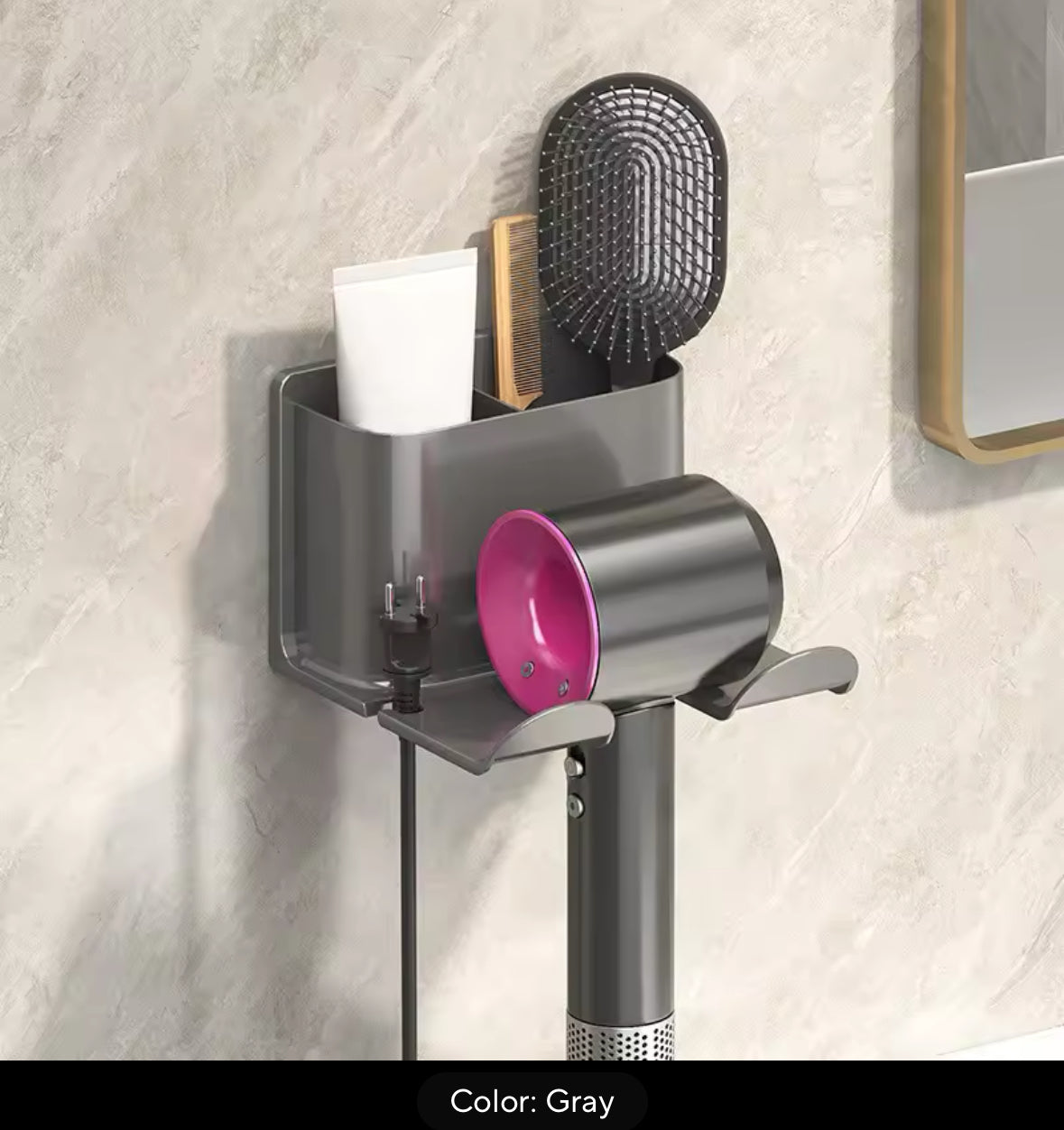 1pc Hair Dryer Holder Wall Mounted Hair Straightener Dryer Hair Stand Bathroom Organizer Shelves Bathroom Organization Shelves
