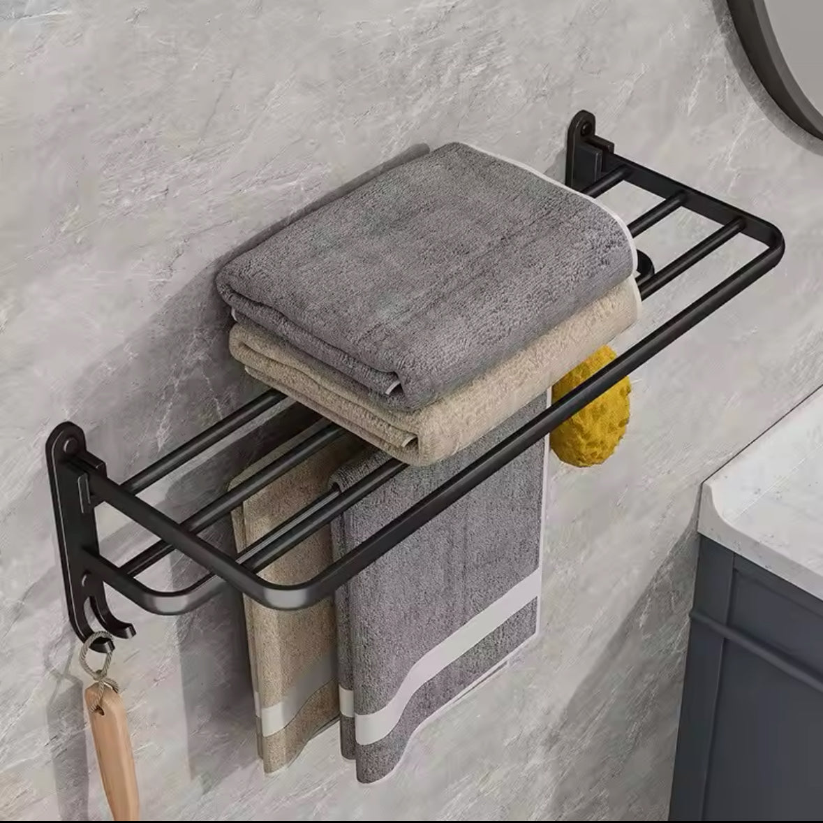 Matte Black 50CM Folding Holder With Hook Towel Holder Wall Mount AluminumTowel Rack