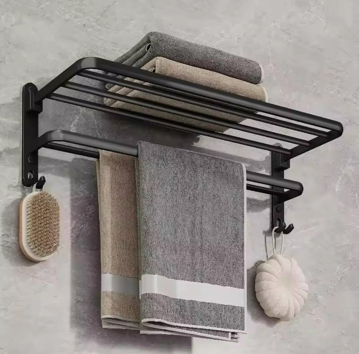 Matte Black 50CM Folding Holder With Hook Towel Holder Wall Mount AluminumTowel Rack