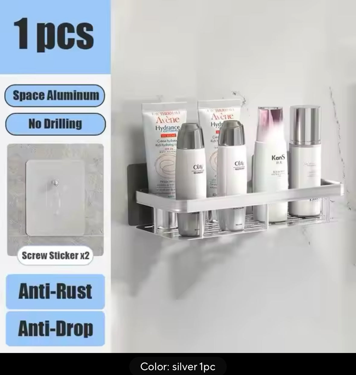 Bathroom Shelf No Drill Wall Mounted Shampoo Bottle Shower Corner Rack Toilet Storage Rack Aluminum Bathroom Kitchen Accessories