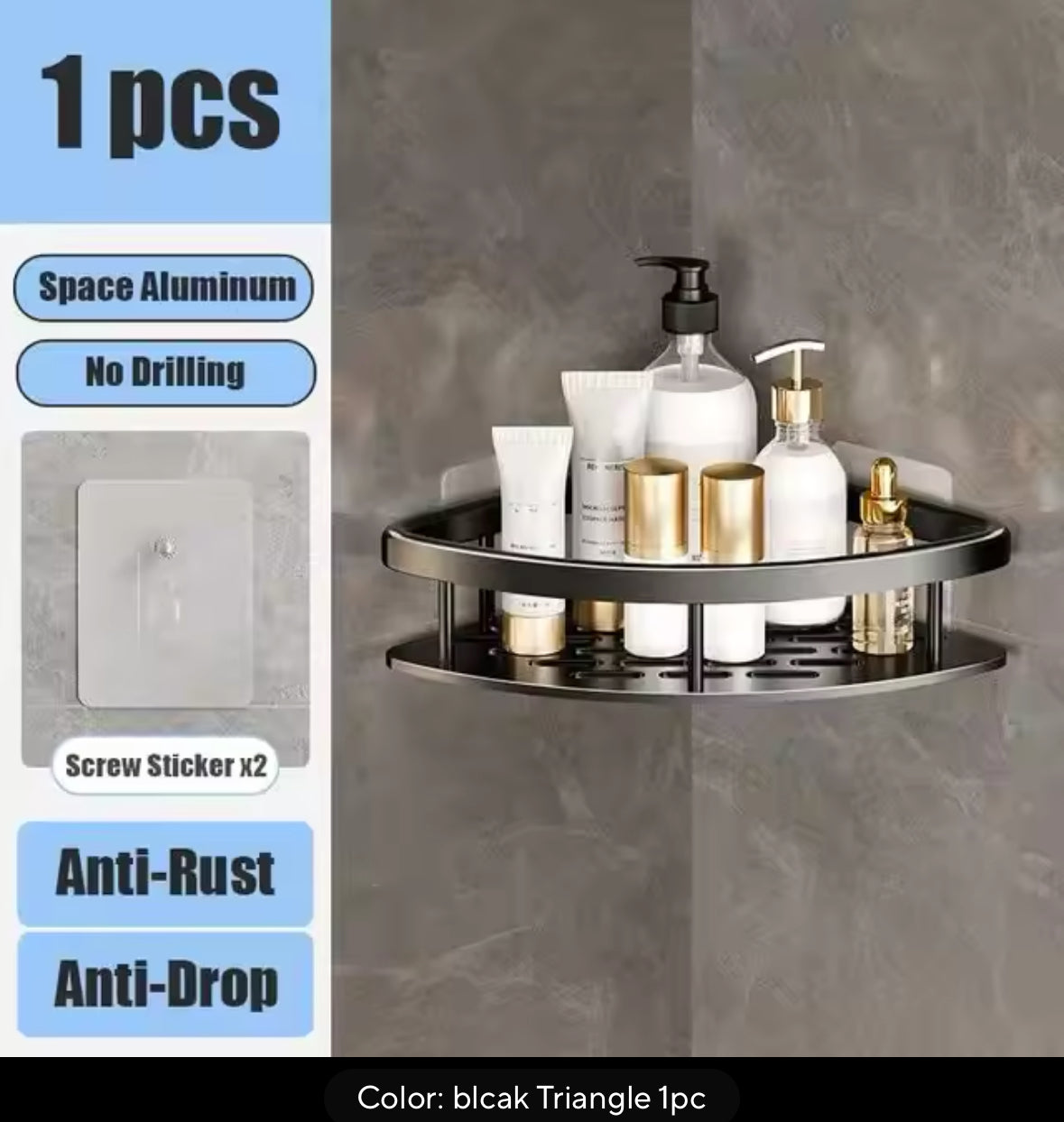 Bathroom Shelf No Drill Wall Mounted Shampoo Bottle Shower Corner Rack Toilet Storage Rack Aluminum Bathroom Kitchen Accessories