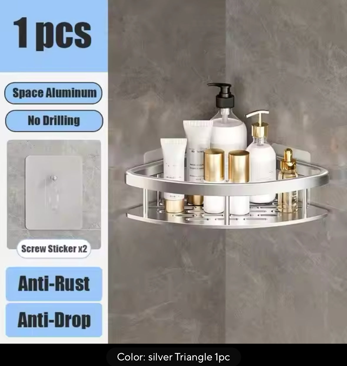 Bathroom Shelf No Drill Wall Mounted Shampoo Bottle Shower Corner Rack Toilet Storage Rack Aluminum Bathroom Kitchen Accessories