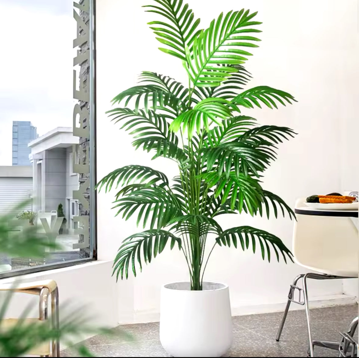 52-125cm/49.2in Artificial Palm Tree Tropical Fake Plant Green Plastic Palm Leaf Branches Suitable for Home Garden Decoration