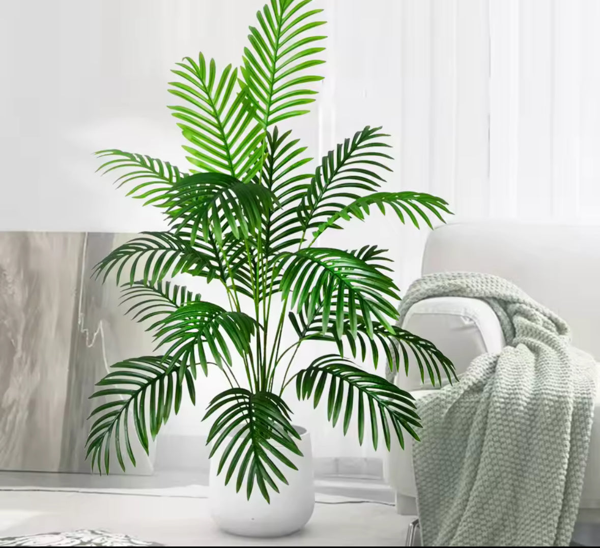 52-125cm/49.2in Artificial Palm Tree Tropical Fake Plant Green Plastic Palm Leaf Branches Suitable for Home Garden Decoration
