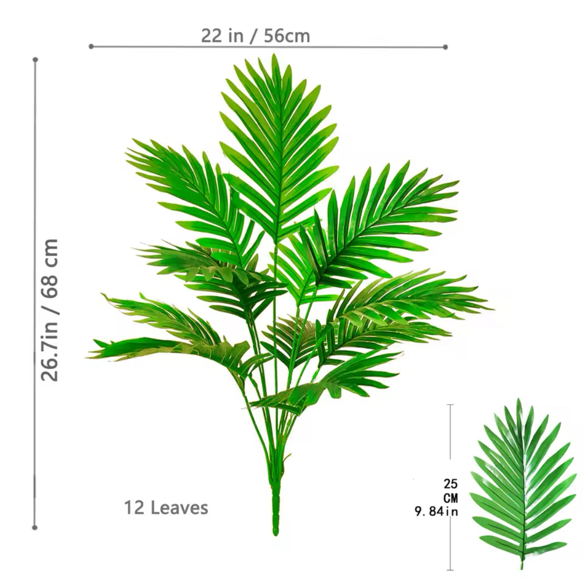 52-125cm/49.2in Artificial Palm Tree Tropical Fake Plant Green Plastic Palm Leaf Branches Suitable for Home Garden Decoration