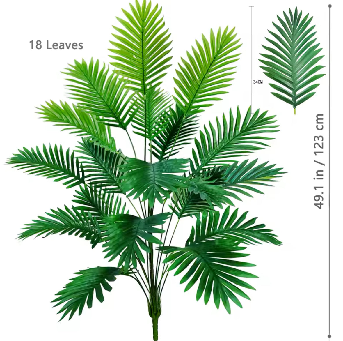 52-125cm/49.2in Artificial Palm Tree Tropical Fake Plant Green Plastic Palm Leaf Branches Suitable for Home Garden Decoration