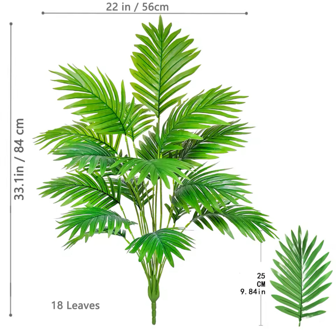 52-125cm/49.2in Artificial Palm Tree Tropical Fake Plant Green Plastic Palm Leaf Branches Suitable for Home Garden Decoration