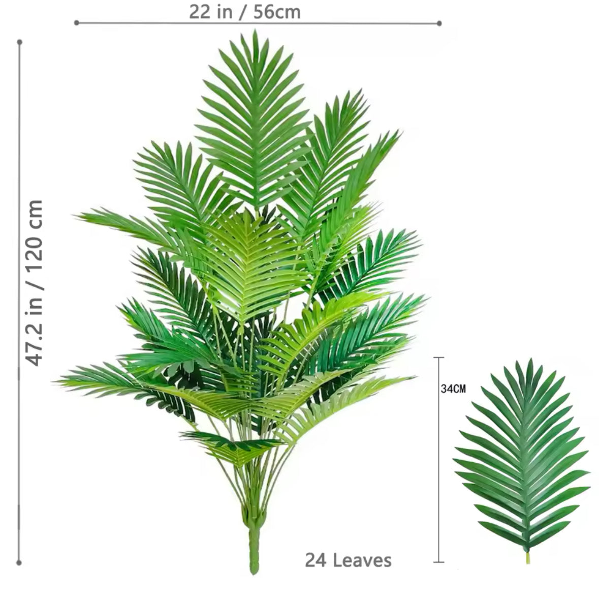 52-125cm/49.2in Artificial Palm Tree Tropical Fake Plant Green Plastic Palm Leaf Branches Suitable for Home Garden Decoration