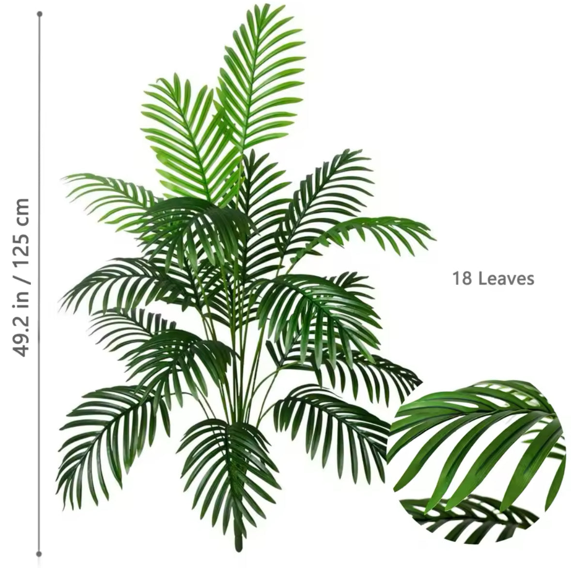 52-125cm/49.2in Artificial Palm Tree Tropical Fake Plant Green Plastic Palm Leaf Branches Suitable for Home Garden Decoration