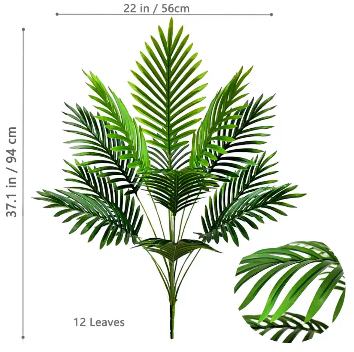 52-125cm/49.2in Artificial Palm Tree Tropical Fake Plant Green Plastic Palm Leaf Branches Suitable for Home Garden Decoration