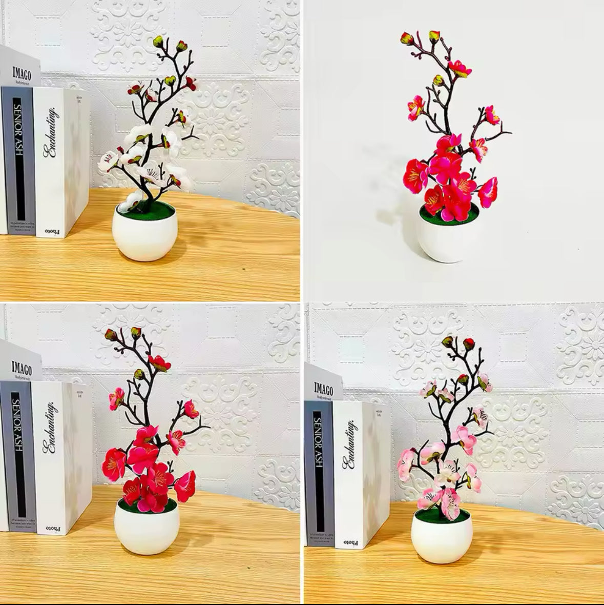 Bonsai Silk Flowers Plum Blossoms Artificial Plant Fake Flowers Pot Flores Sakura Tree Branches Home Room Decoration