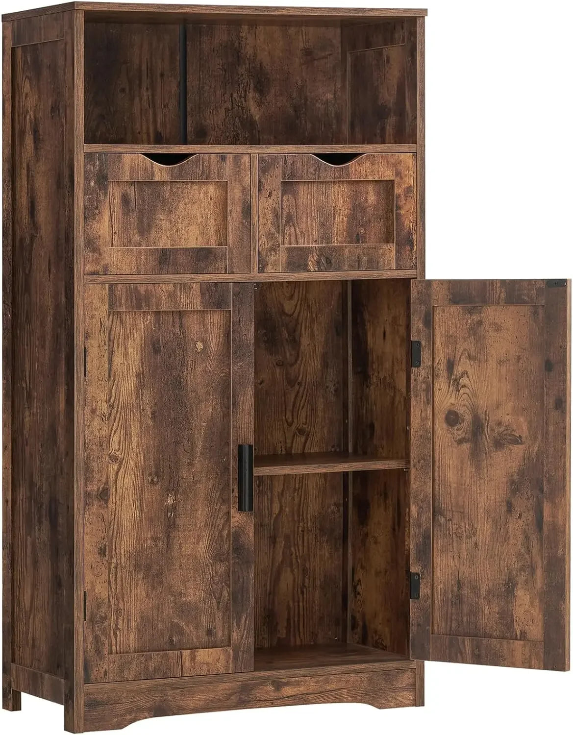 Kitchen Cabinet, 2 Drawers & 2 Adjustable Shelves, Bathroom Cabinet with Doors, Cupboard, Easy to Assemble, Cabinets Kitchen