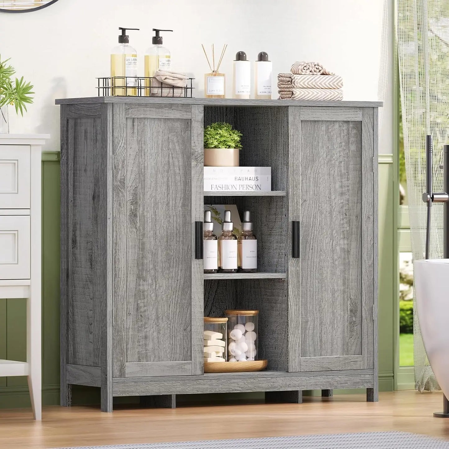 Storage Cabinet, Coffee Bar Cabinet With 3 Adjustable Shelves & 2 Doors, Bathroom Cabinets, Sideboard Buffet Cabinets, Cupboard