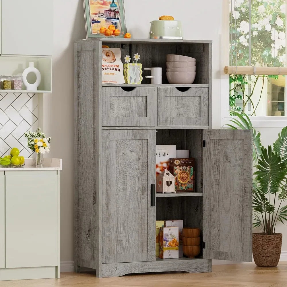 Kitchen Cabinet, 2 Drawers & 2 Adjustable Shelves, Bathroom Cabinet with Doors, Cupboard, Easy to Assemble, Cabinets Kitchen