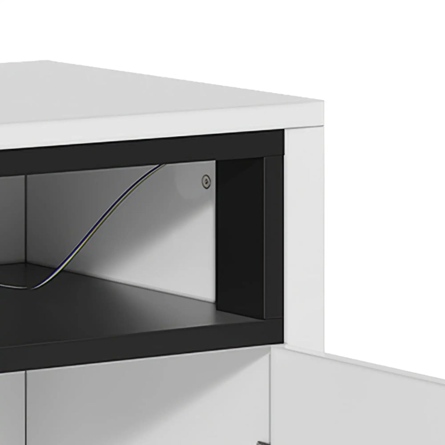 High Gloss TV Stand with Ambient Lights, Modern TV Stand with Open Shelf Storage Cabinet for 62 inch TV, White
