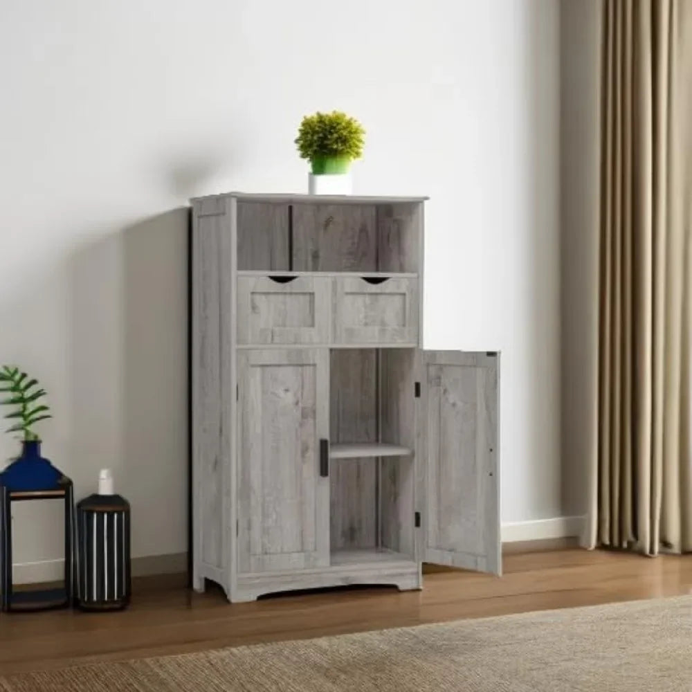 Kitchen Cabinet, 2 Drawers & 2 Adjustable Shelves, Bathroom Cabinet with Doors, Cupboard, Easy to Assemble, Cabinets Kitchen