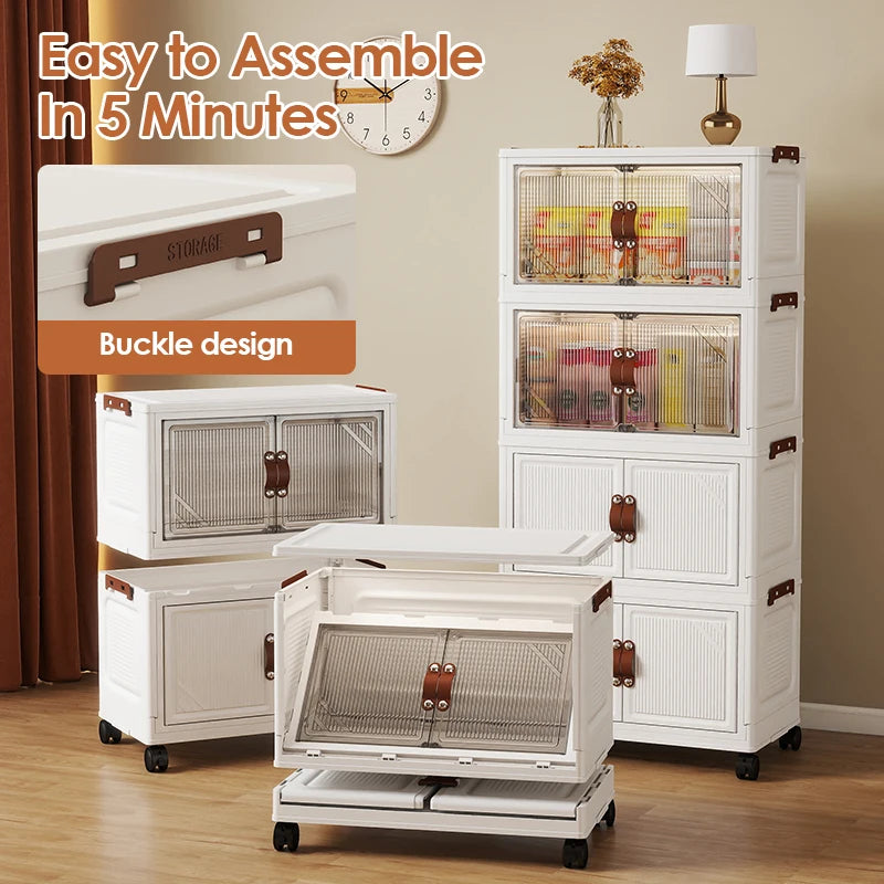 Multi-layer Multifunction Folding Living Room Cabinet Closet Organizer With Wheel Stackable Sundries Large Capacity Storage Box
