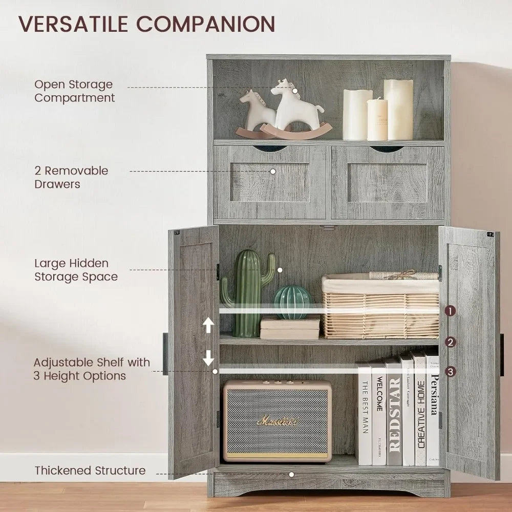 Kitchen Cabinet, 2 Drawers & 2 Adjustable Shelves, Bathroom Cabinet with Doors, Cupboard, Easy to Assemble, Cabinets Kitchen