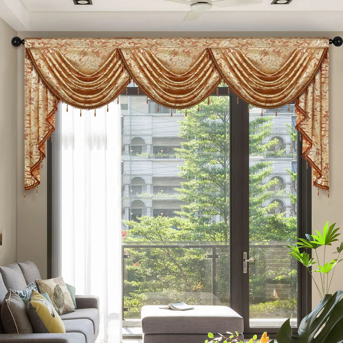 1pc Luxury Style Waterfall Swag Valance,European Jacquard Design Valance for the Various Room Rod Pocket,3 Width Size for Choice