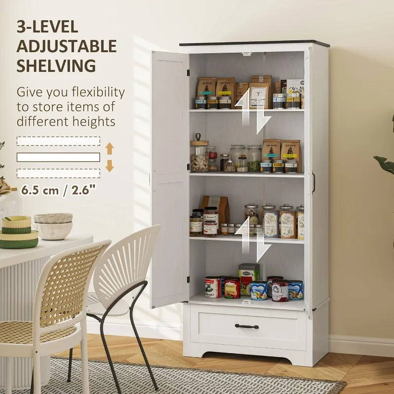 HOMCOM 72" Tall Farmhouse Kitchen Pantry Cabinet - Kitchen Storage Cabinet with Adjustable Shelves & 2 Barn Doors & Drawer
