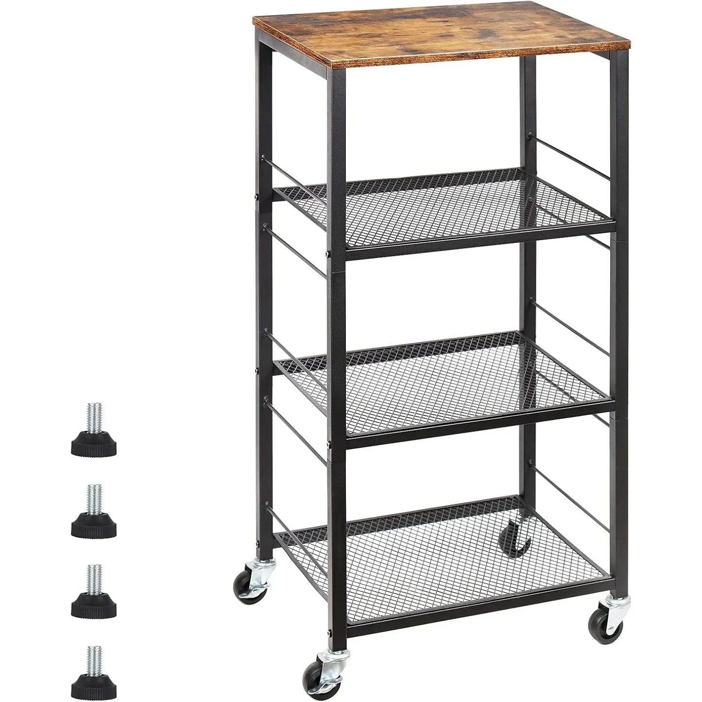 Heavy-Duty 4-Tier Wooden Kitchen Cart with Wheels | Microwave Stand & Bar Storage Trolley for Bedroom/Bathroom/Office