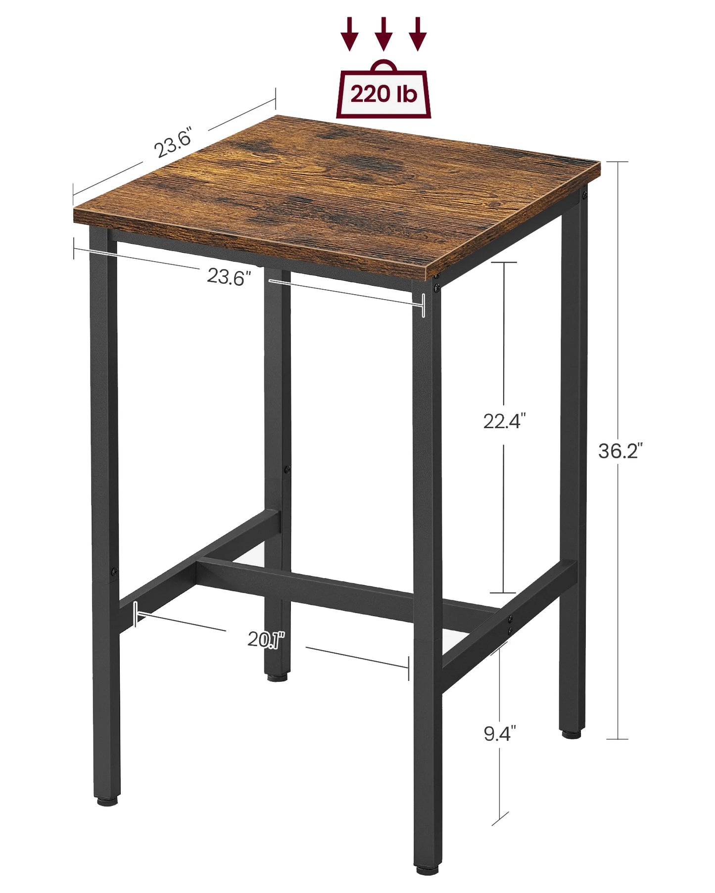 VASAGLE Bar Table, Small Kitchen Dining Table, High Top Pub Table, Height Cocktail Table for Living Room Party