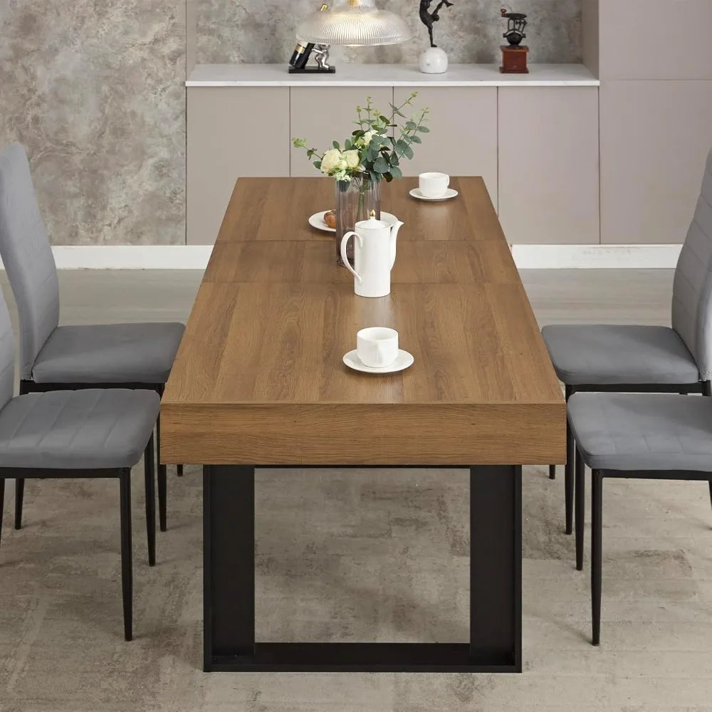 Dining-table, 63”-79” Extendable Dining Room Table, Modern Farmhouse Wooden Kitchen Table, Long Expandable Dining Table