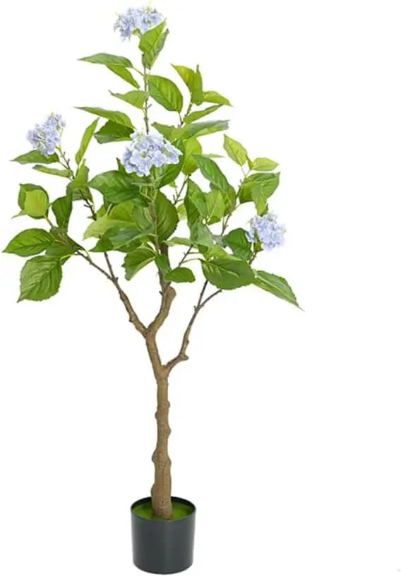 Artificial Hydrangea Tree 4ft Blue Flowers Fake Potted Decorative Hydrangea Flowers Tree, Modern Artificial Tree for Indoor Home