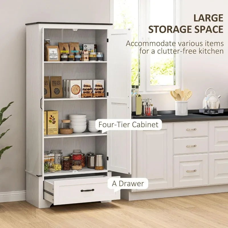 HOMCOM 72" Tall Farmhouse Kitchen Pantry Cabinet - Kitchen Storage Cabinet with Adjustable Shelves & 2 Barn Doors & Drawer