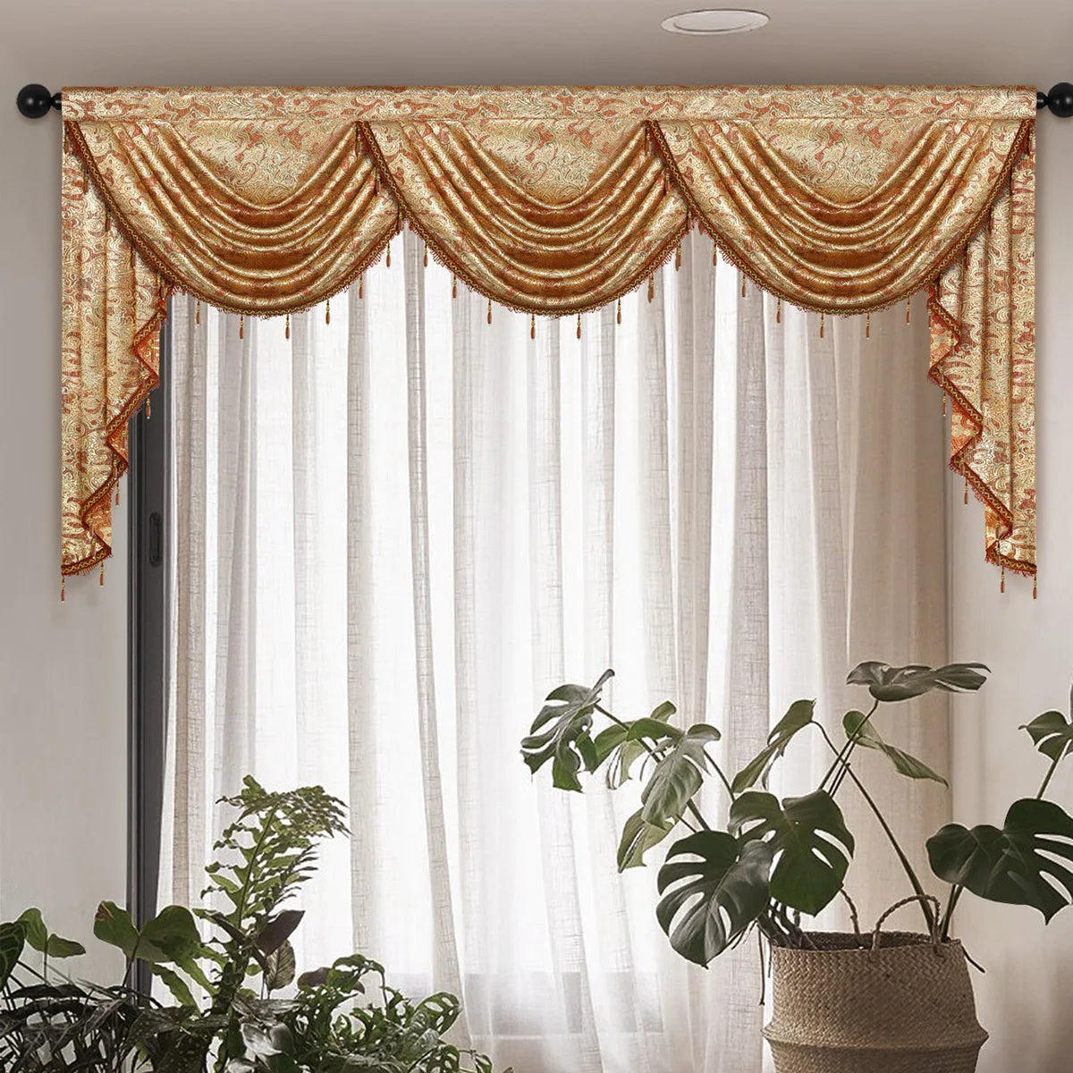 1pc Luxury Style Waterfall Swag Valance,European Jacquard Design Valance for the Various Room Rod Pocket,3 Width Size for Choice