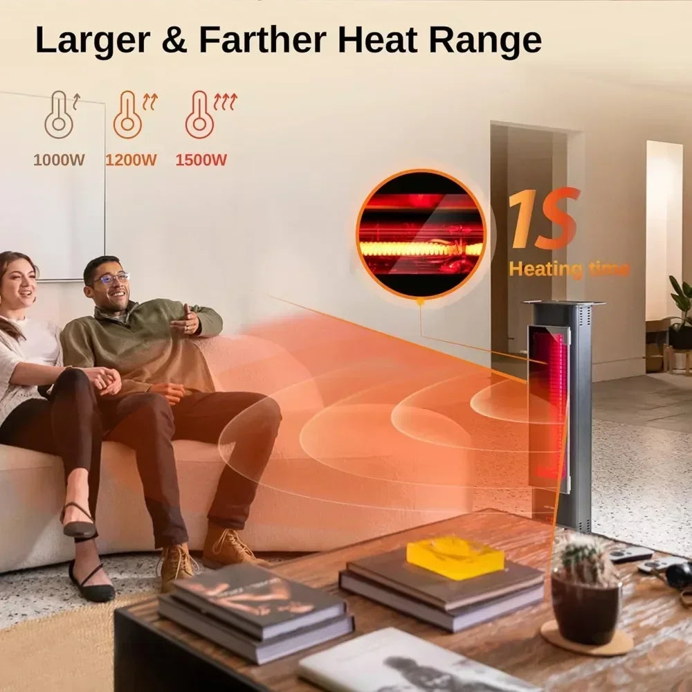 Terrace Heater Electric Heating, 1500W Vertical Outdoor Heater, Equipped with Nanocrystalline Glass Ceramic, Fast Heating
