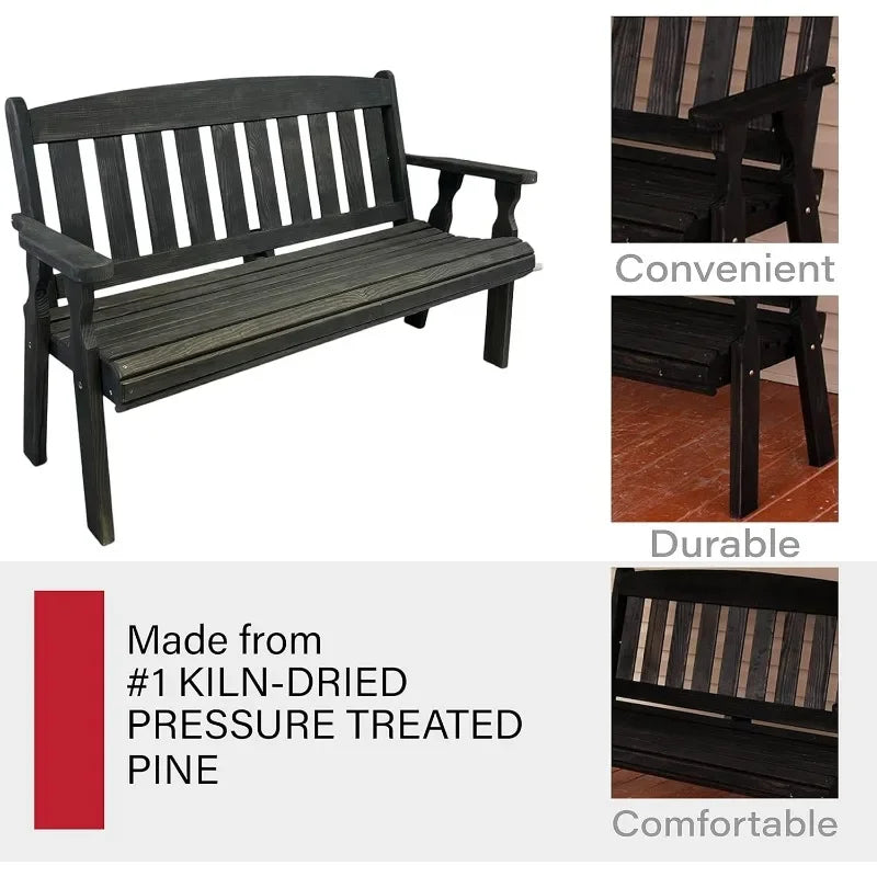Heavy Duty 800 Lb Mission Pressure Treated Garden Bench(5-Foot, Semi-Solid Black Stain)
