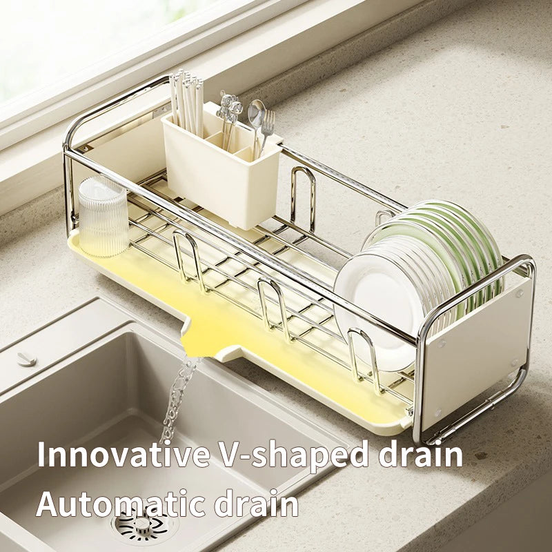 Multifunctional Kitchen Sink Next to The Bowl Drain Tray Rack Sink Storage Dishes Narrow Drying Dishes and Chopsticks Holder