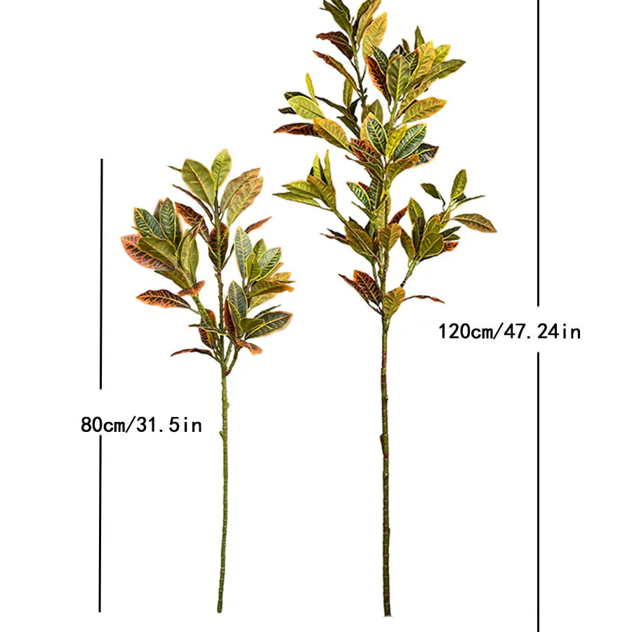 120cm Large Fake Ficus Tree Artificial Tropical Rubber Plants Plastic Codiaeum Tree Leaves Autumn Leafs for Home Garden Decor