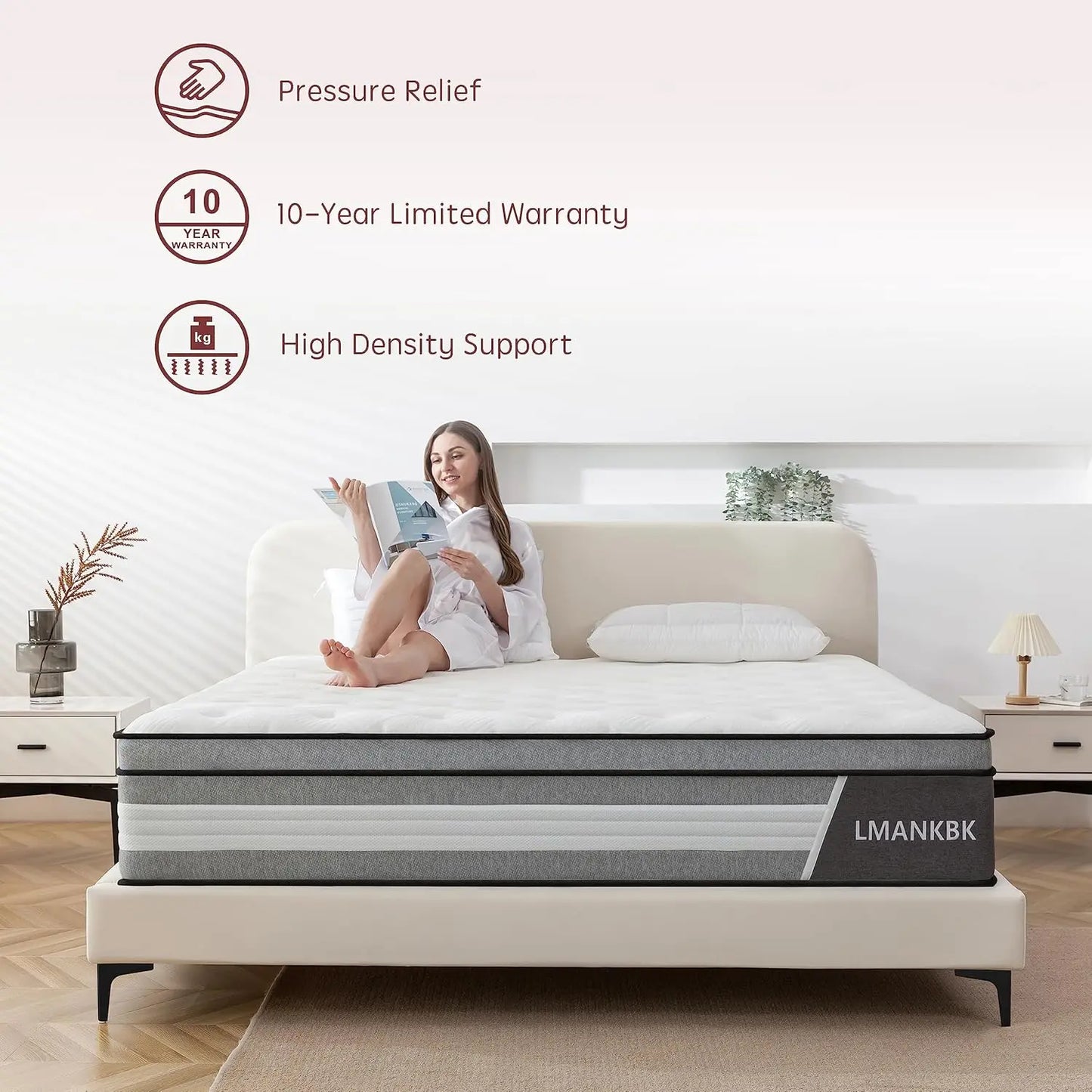 King Mattress, 12 Inch Innerspring Hybrid Mattress in a Box with Gel Memory Foam, Individually Wrapped Encased Coil Pocket Sprin