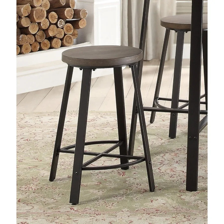 Rustic Industrial Style 5pc Counter Height Set Round Table and 4 Stools Gray Metal Finish Furniture