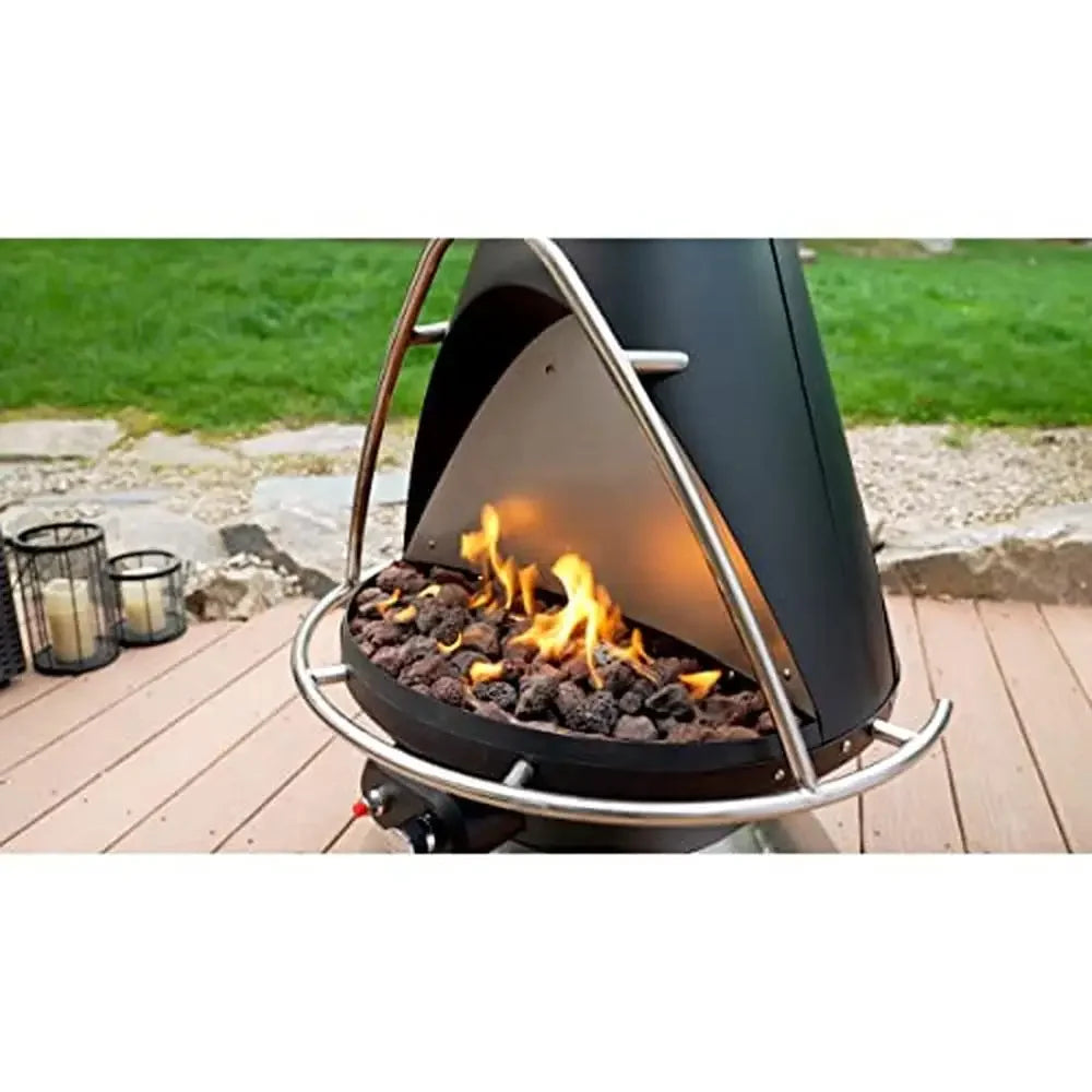 Chimenea Propane Fire Pit Patio Heater 40,000 BTUs 31"x31"x48" Stainless Steel Base Flame Safety Cut-Off 8 lbs. Lava Rocks