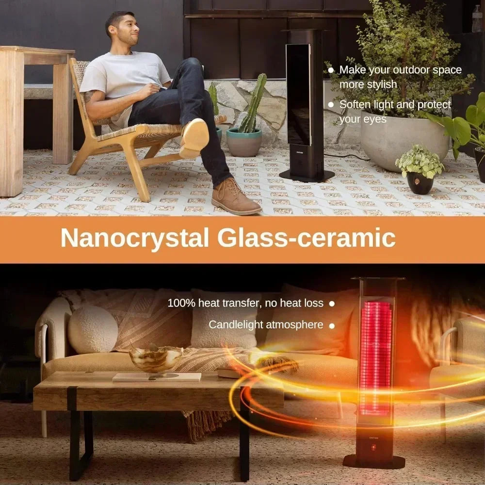 Terrace Heater Electric Heating, 1500W Vertical Outdoor Heater, Equipped with Nanocrystalline Glass Ceramic, Fast Heating