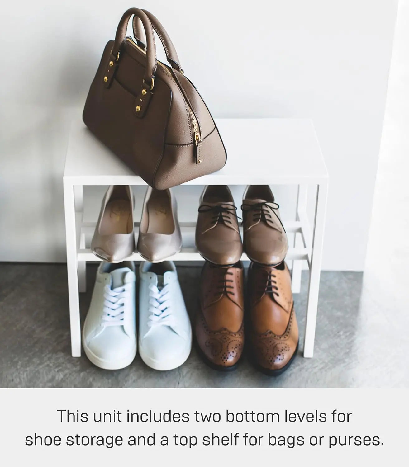 Home Tower 2-Tier Entryway Shoe Organizer, 16"" - Steel - Holds 4 Pairs Of Shoes