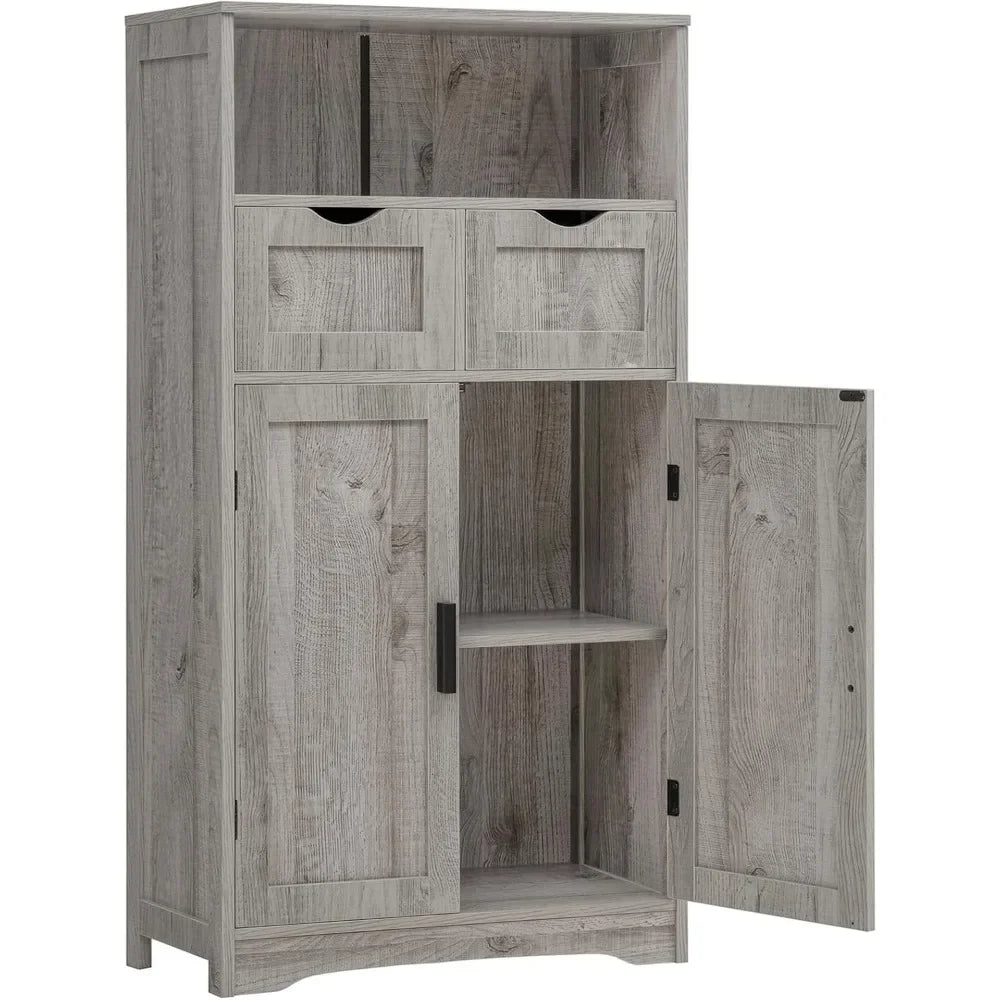 Kitchen Cabinet, 2 Drawers & 2 Adjustable Shelves, Bathroom Cabinet with Doors, Cupboard, Easy to Assemble, Cabinets Kitchen