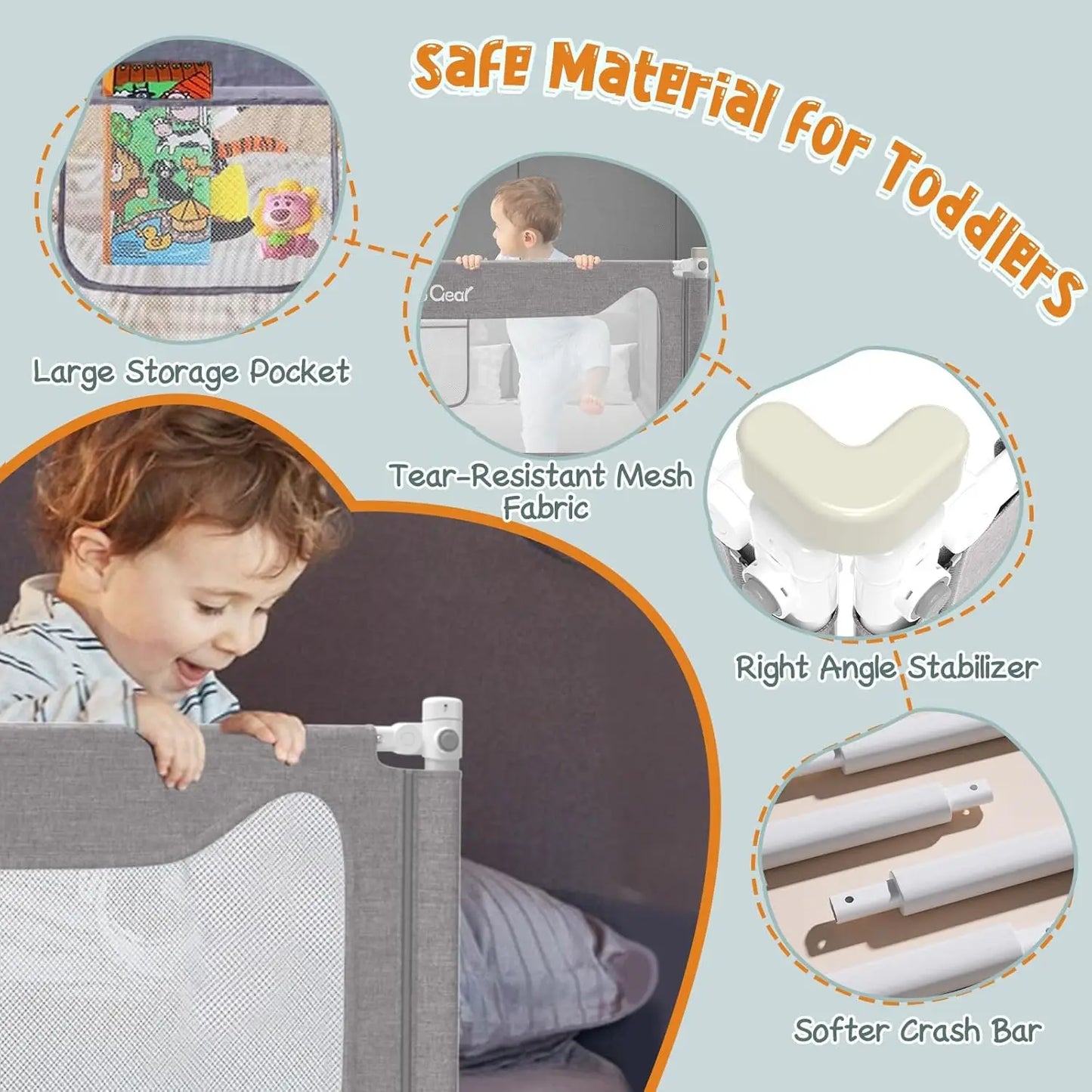 Bed Rail For Toddlers, Stable Protective Bed Side Rails, Baby Bedrail Guard For Twin Full Queen & King Size Bed (78.7 H, 1