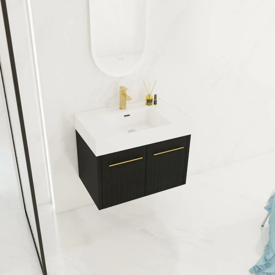 30 Inch WallMounted Bathroom Vanity with Sink Thick Edged Resin Basin KDPackage
