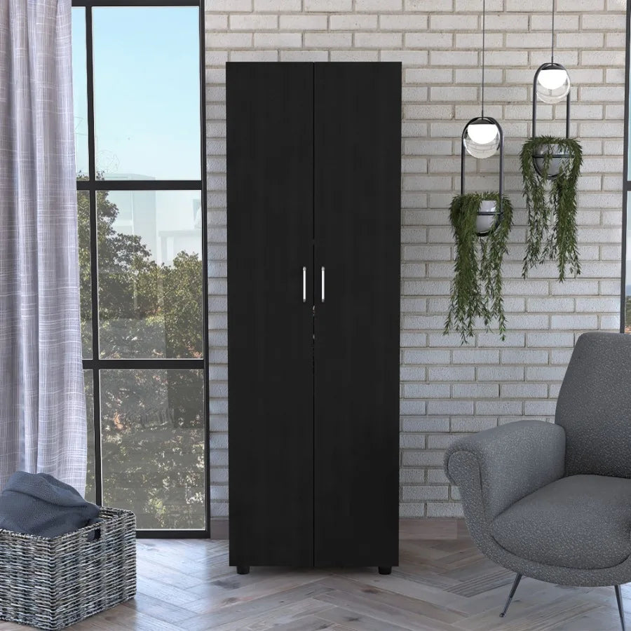 Chagrin 2Shelf Rectangle Armoire Black gue