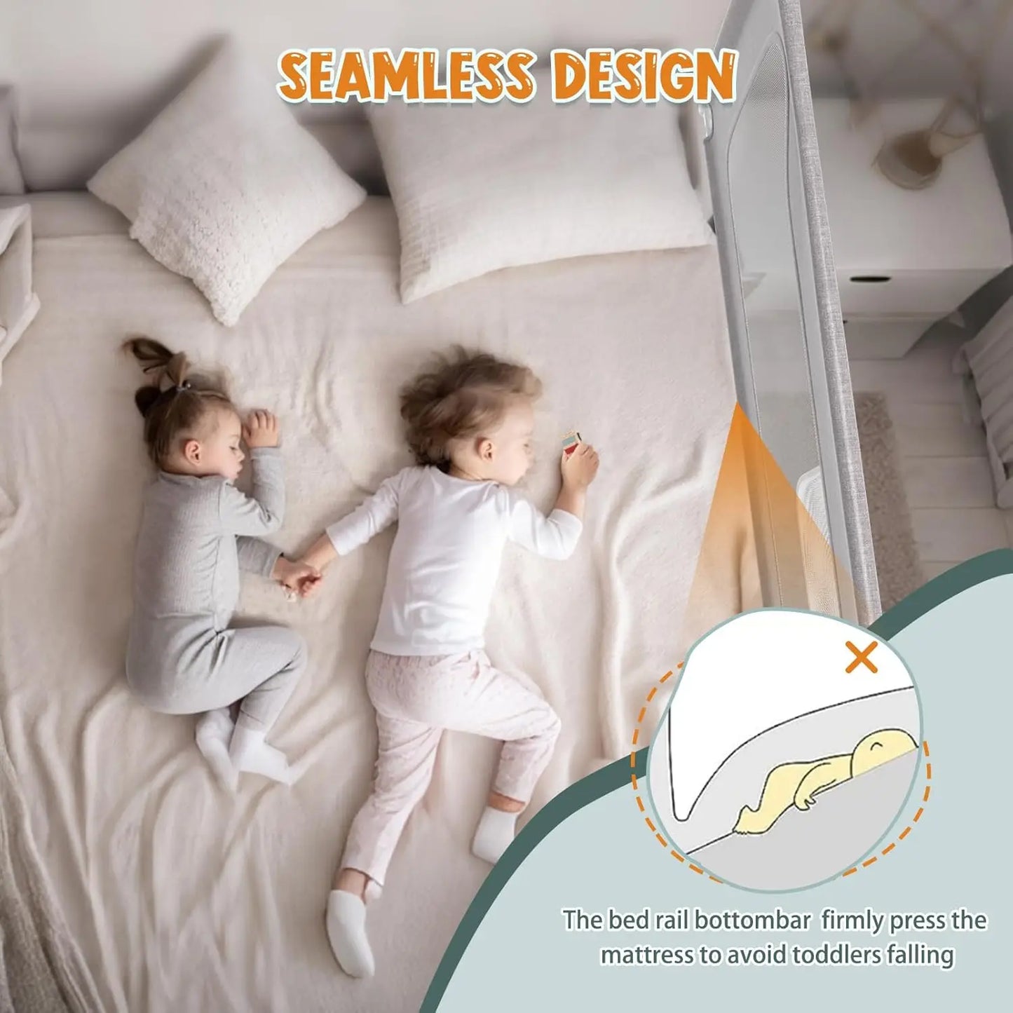 Bed Rail For Toddlers, Stable Protective Bed Side Rails, Baby Bedrail Guard For Twin Full Queen & King Size Bed (78.7 H, 1