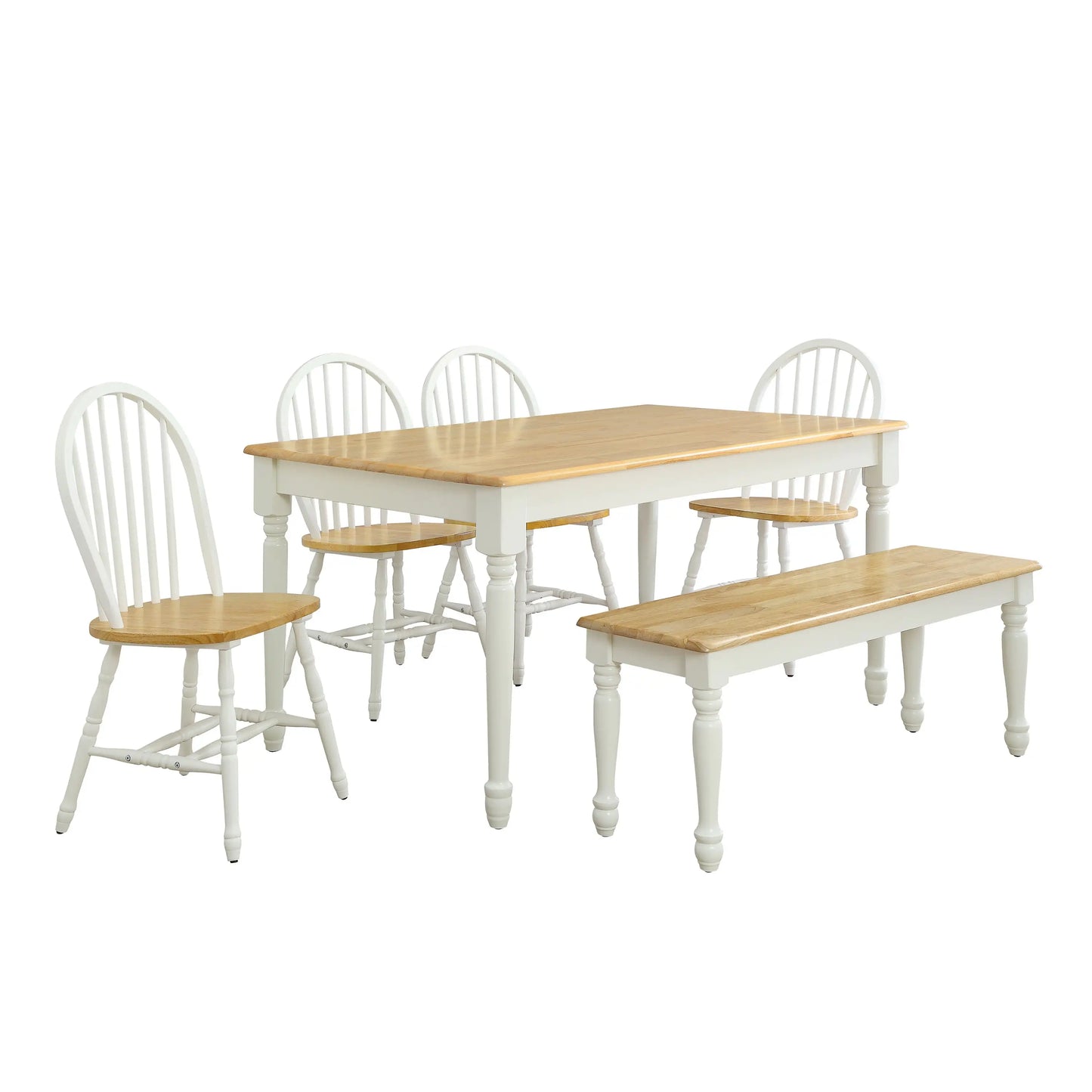 Autumn Lane Farmhouse Dining Table, White and Natural (Table only),comfortably seats 6 people