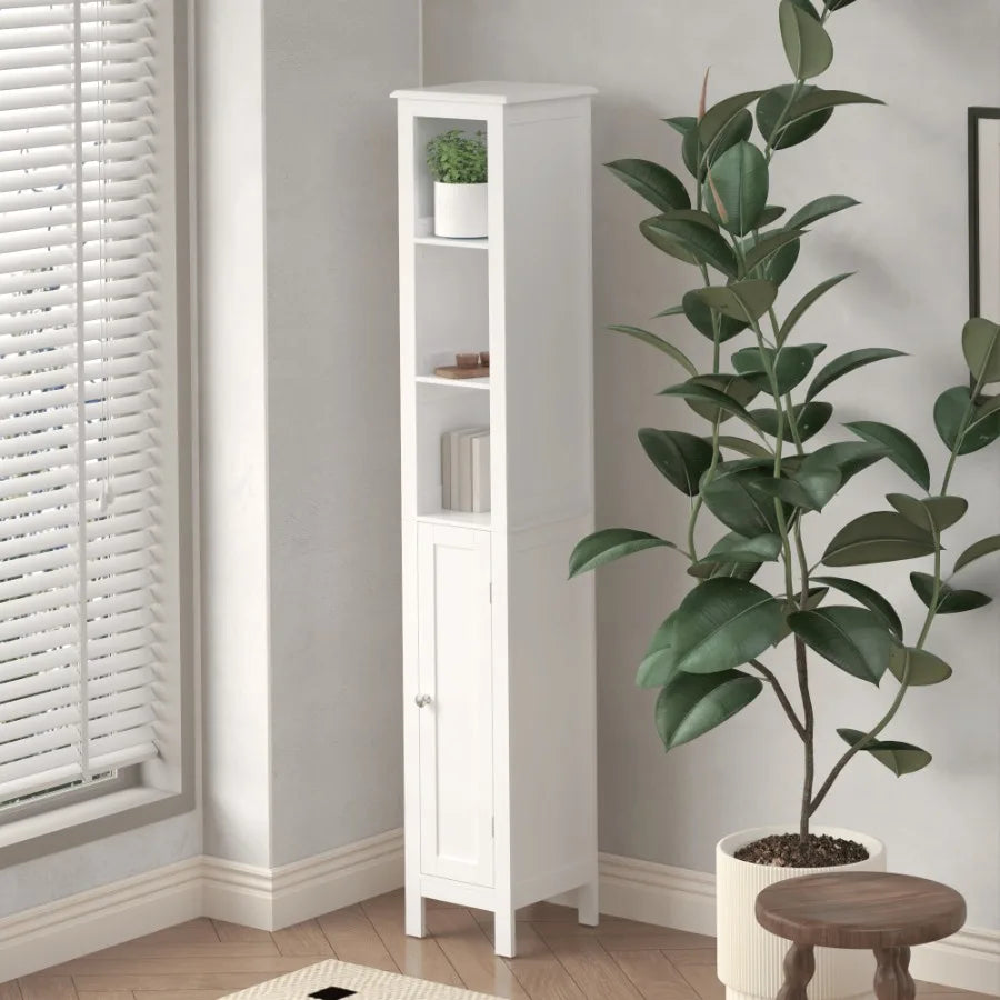 66.92 Tall Bathroom Storage Cabinet with Adjustable Shelves Slim 1 Doors Freestanding Cabinet with AntiTip Open compartments fo