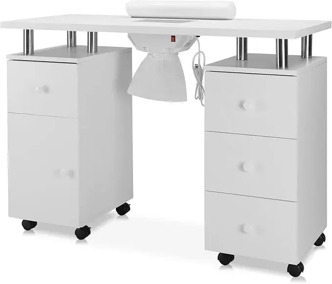 Manicure Tables Desk for Nail Tech Nail Table Beauty Salon Tech Station w/Electric Downdraft Vent Wheels Cushion Manicure Table