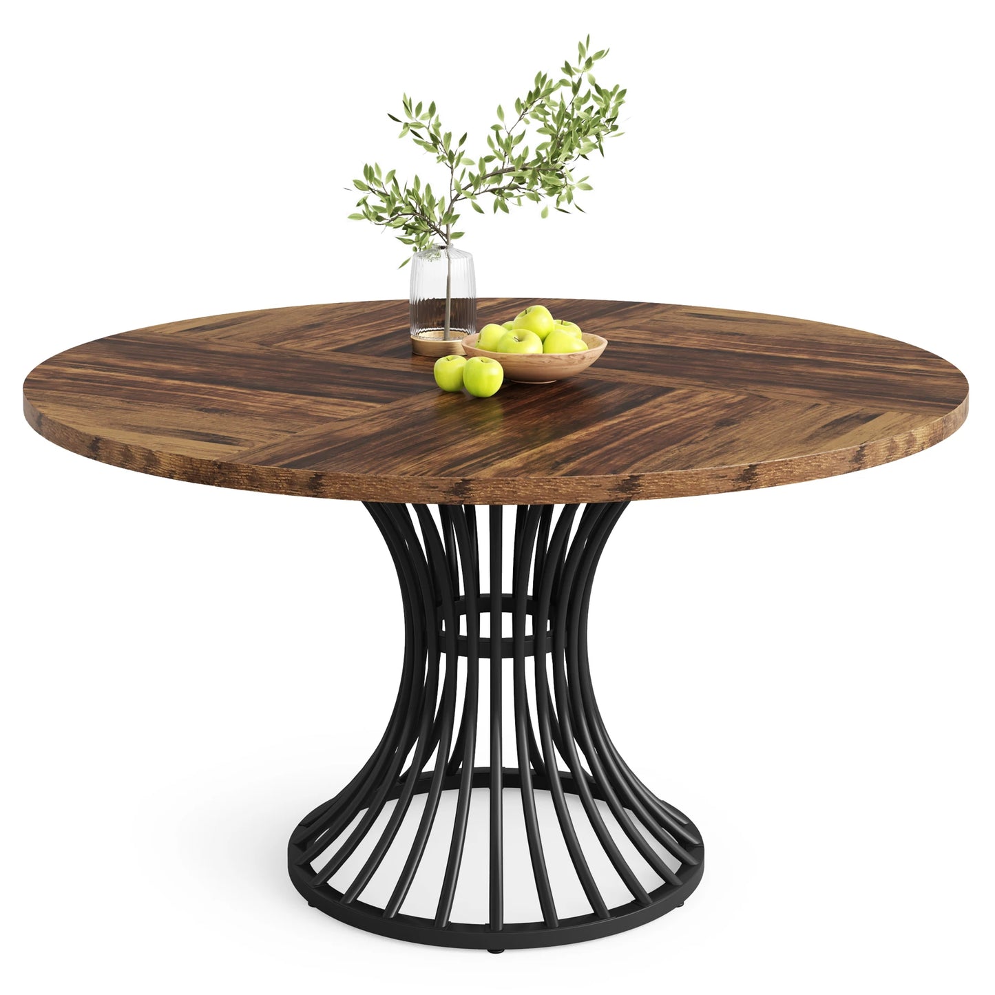 Tribesigns Round Dining Table, 46-Inch(118cm)Wood Kitchen Table with Sturdy Metal Base for 4-6 People,Rustic Brown